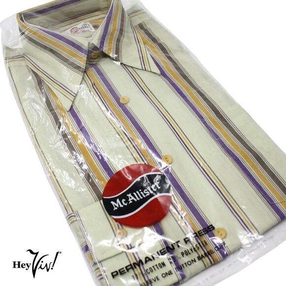 Vintage Mc Allister Stripe Shirt Long Sleeve Hong Kong M 15.5 Original Package - Picture 1 of 5